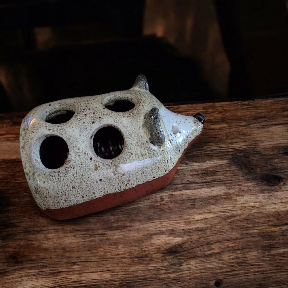 Whimsical Handmade Hedgehog Pen Holder – Pottery Organizer – 6” x 3”
